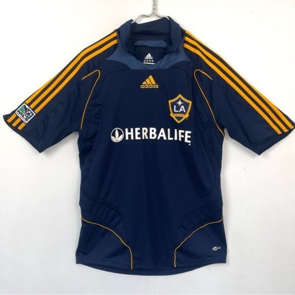 ADIDAS LA GALAXY AWAY JERSEY NAVY BLUE AND GOLD STRIPES MEDIUM - Picture 7 of 7